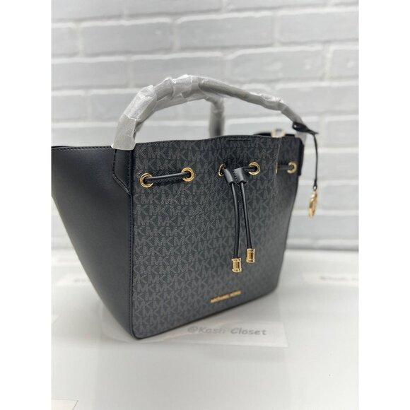 Michael Kors bucket phoebe tote bag large two tone MK signature black - Picture 2 of 12